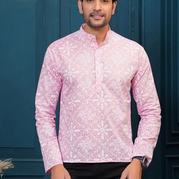 Hatheli Bandhani Printed Band Collar Pure Cotton Straight Kurta-image-77
