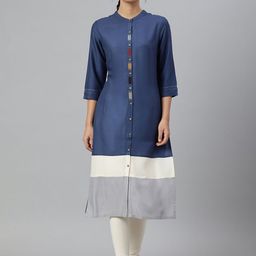 W Women Blue Colourblocked Kurta-47