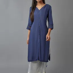 W Women Blue Thread Work Kurta-image-82