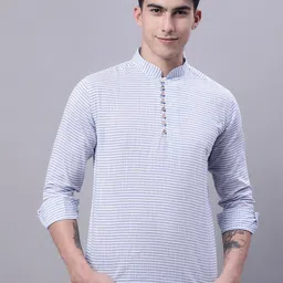 Purple State Striped Mandarin Collar Pure Cotton Kurta-picture-14