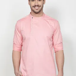 Kuons Avenue Men Pink Cotton Embroidered Angrakha Kurta-picture-11