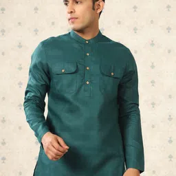Ode by House of Pataudi Mandarin Collar Pathani Short Kurta-picture-47