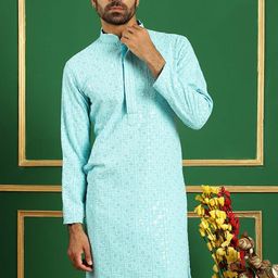 Jompers Floral Embroidered Mandarin Collar Straight Kurta-picture-55