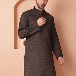 Jompers Ethnic Motif Woven Design Mandarin Collar Long Sleeves Thread Work Straight Kurta-picture-28