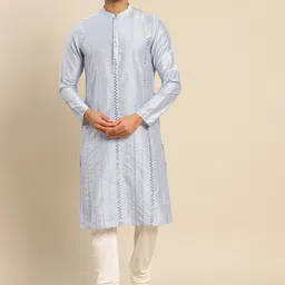 KISAH Men Blue Embellished Mirror Work Kurta-picture-39