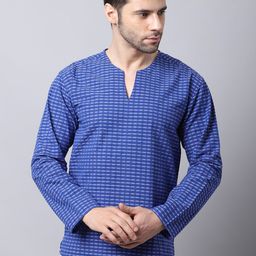 even Men Blue & White Checked Cotton Kurta-41