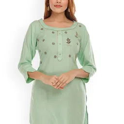 HIGHLIGHT FASHION EXPORT Ethnic Motifs Embroidered Beads & Stones Straight Kurti-image-89
