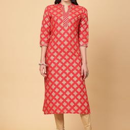 Pistaa Foil Print Mandarin Collar Gotta Patti Straight Kurta-image-20