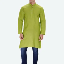 RG DESIGNERS Men Green Checked Thread Work Kurta-53