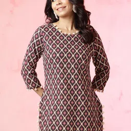 Anouk Purple Geometric Ikat Printed Pure Cotton Straight Kurti-7