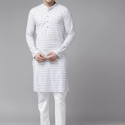 See Designs Floral Embroidered Mandarin Collar Thread Work Straight Cotton Kurta-image-49