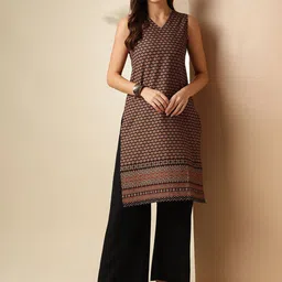 Anouk Brown Floral Kalamkari Printed Straight Cotton Kurta-picture-21