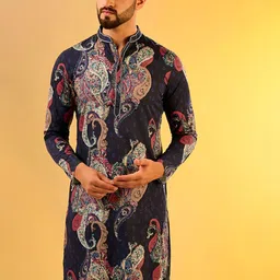 KISAH Paisley Printed Mandarin Collar Straight Regular Kurta-picture-45