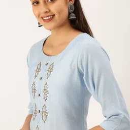 SHOWOFF Women Blue Embroidered Thread Work Kurta-image-6