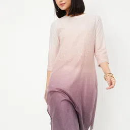 max Floral Embroidered Round Neck Ombre Straight Kurta-image-64