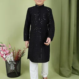 TABARD Boys Floral Embroidered Sequinned Straight Pure Cotton Kurta-picture-50