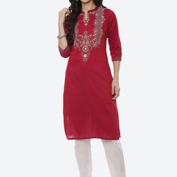 Rangriti Women Magenta Embroidered Thread Work Kurta-image-32