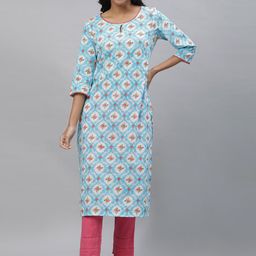 AURELIA Floral Printed Keyhole Neck Lace-Insert Straight Pure Cotton  Kurta-30