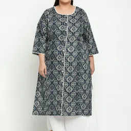 Sringam Plus Size Women Blue & Beige Printed Kurta-19