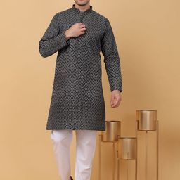 KRAFT INDIA Floral Printed Mandarin Collar Straight Cotton Kurta-34