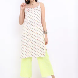 Vishudh Women Off White & Green Floral Printed Sleeveless Straight Kurta-image-65