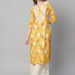 RATAN Floral Screen Printed Thread Work Pure Cotton Straight Kurta-image-19