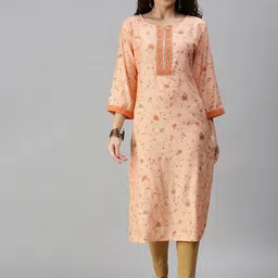 SHOWOFF Women Orange Floral Printed Kurta-picture-31
