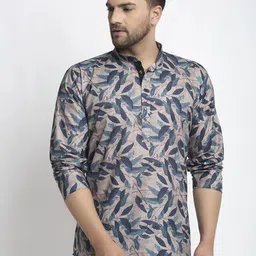 Kaifoo Men Green Printed Flared Sleeves Thread Work Kurta-79