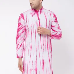 VASTRAMAY Men Pink & White Tie and Dye Regular Kurta-picture-21