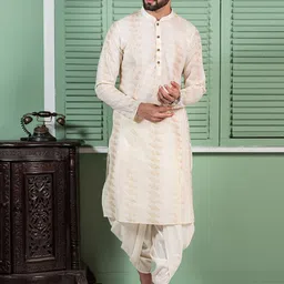 KISAH Geometric Woven Design Mandarin Collar Straight Kurta-10