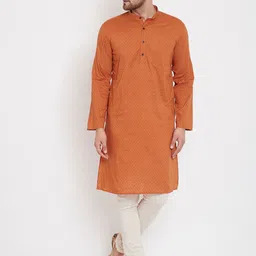 even Band Collar Long Sleeve Cotton Kurta-image-43