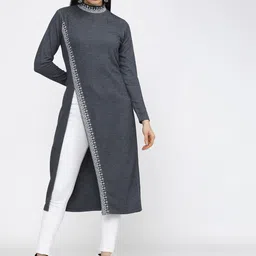 Vishudh Women Navy Blue Flared Sleeves Thread Work Kurta-image-86