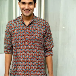 Shasak Ethnic Motifs Printed Band Collar Cotton Straight Kurta-picture-16