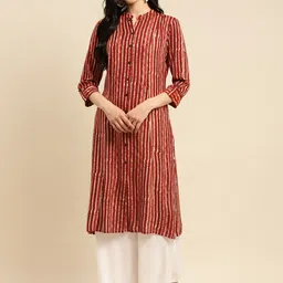 Rangita Round Neck Striped Printed Roll-Up Sleeve A-Line Kurta-48