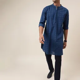 Fabindia FabBasic Ethnic Motifs Printed Mandarin Collar Cotton Kurta-picture-17