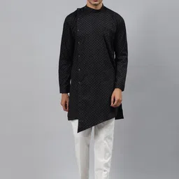 MANQ Men Black Flared Sleeves Thread Work Kurta-image-55