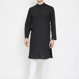 even Striped Woven Design Band Collar Cotton Kurta-image-34