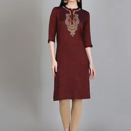 Alena Ethnic Motifs Yoke Design Mandarin Collar Thread Work Straight Kurta-picture-6