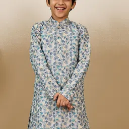 Sanwara Boys Floral Printed Mandarin Collar Straight Kurta-image-4
