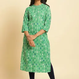 W Geometric Printed Mandarin Straight Pure Cotton Collar-picture-14