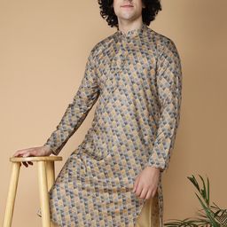 NAMASKAR Geometric Printed Mandarin Collar Silk Kurta-picture-40