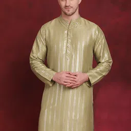 Anouk Striped Mandarin Collar Long Sleeves Thread Work Straight Kurta-picture-49