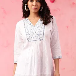 Anouk Floral Embroidered V-Neck Pure Cotton Straight Kurti-picture-25