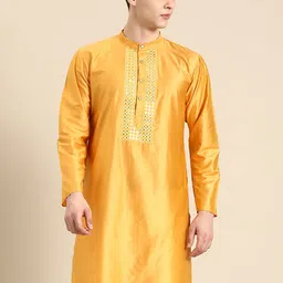Anouk Mirror Work Band Collar Cotton Silk Kurta-picture-15