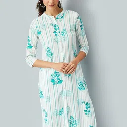 max Women Striped Keyhole Neck Extended Sleeves Thread Work Kurta-picture-30