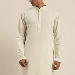 VASTRAMAY Men Cream-Coloured Thread Work Mandarin Collar  Kurta-19