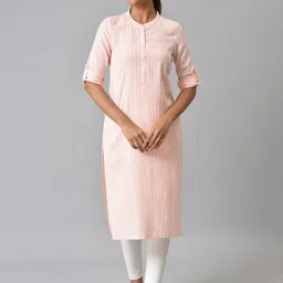 AURELIA Women Peach-Coloured & White Striped Kurta-image-90