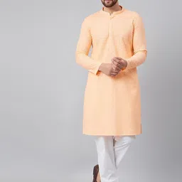 See Designs Men Peach-Coloured Chikankari Embroidered Woven Design Straight Kurta-picture-27