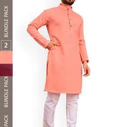 allan peter Pack Of 2 Mandarin Collar Cotton Kurtas-image-39