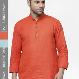 allan peter Pack of 2 Mandarin Collar Cotton Kurtas-image-85